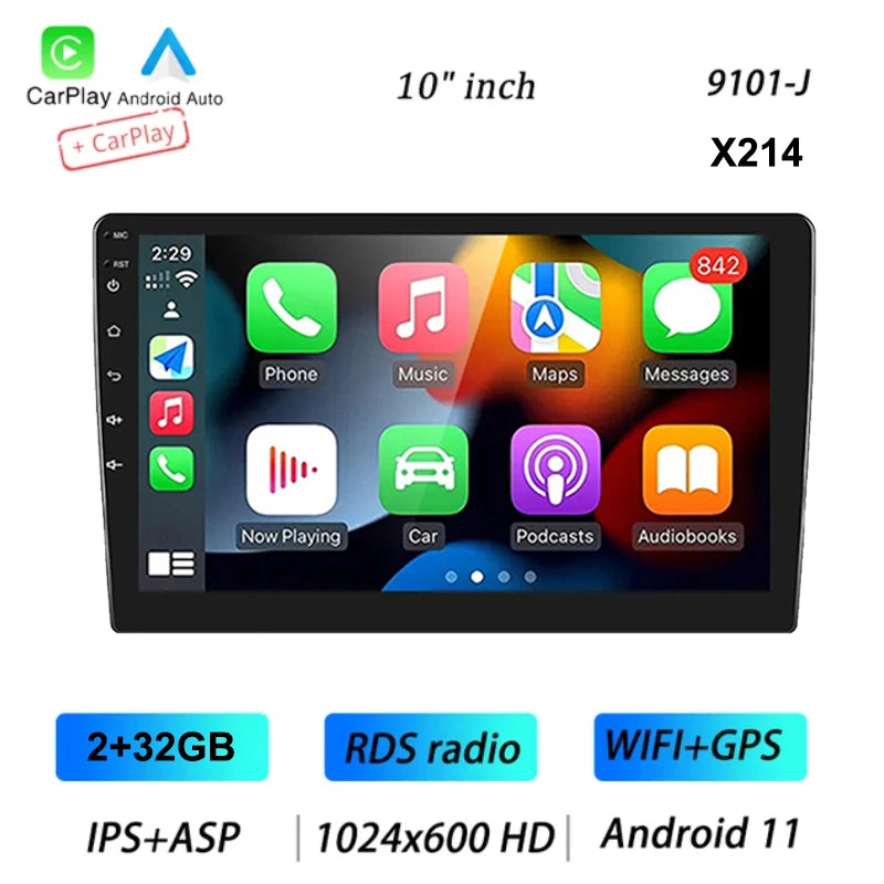 Reproductor Multimedia Universal de 7, 9 y 10 pulgadas pantalla coche android auto con GPS carplay inalambrico WIFI, CarPlay inalámbrico, Android 13, 2 Din, Radio FM, RECEPTOR ESTÉREO sistemas inteligentes de coche