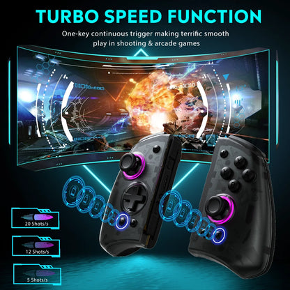 Joy-pad inalámbrico con luz QRD Stellar T5 Original con luces RGB para Switch/Lite/OLED/Switch 2, con programable, Turbo y Macro