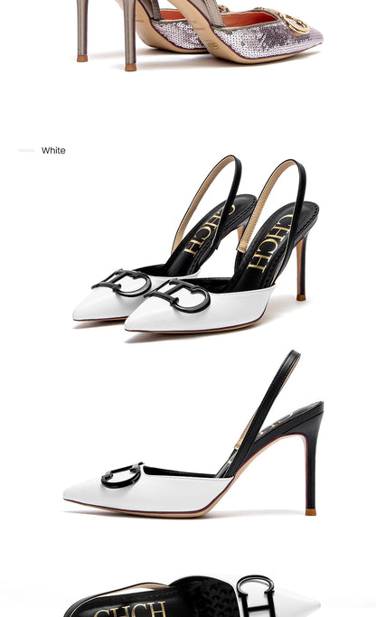 CHCH Tacones altos para mujer 2025 Punta afilada Destiny Punta cerrada Tacones de tiras Zapatos de vestir de fiesta nupcial de boda sexy 9 cm