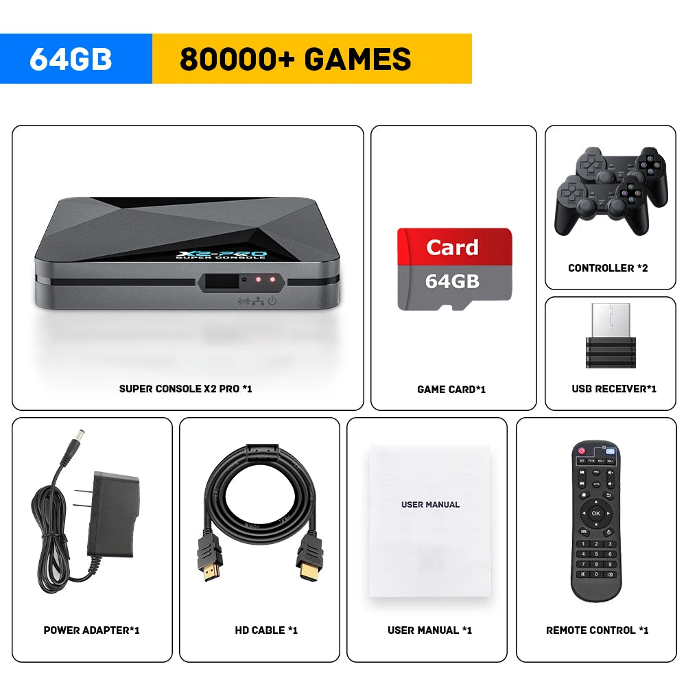 KINHANK Super Console X2 Pro Game Box Consola de videojuegos retro 100000 videojuegos para SS/MAME/DC/NAOMI con Gamepads