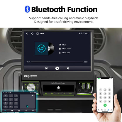 Radio de coche ESSGOO 7 pulgadas 1 DIN Flip-Out, 4+64 GB, Carplay inalámbrico, Android Auto, Bluetooth, pantalla táctil, Android 14, reproductor MP5, unidad principal, SWC, GPS, cámara.