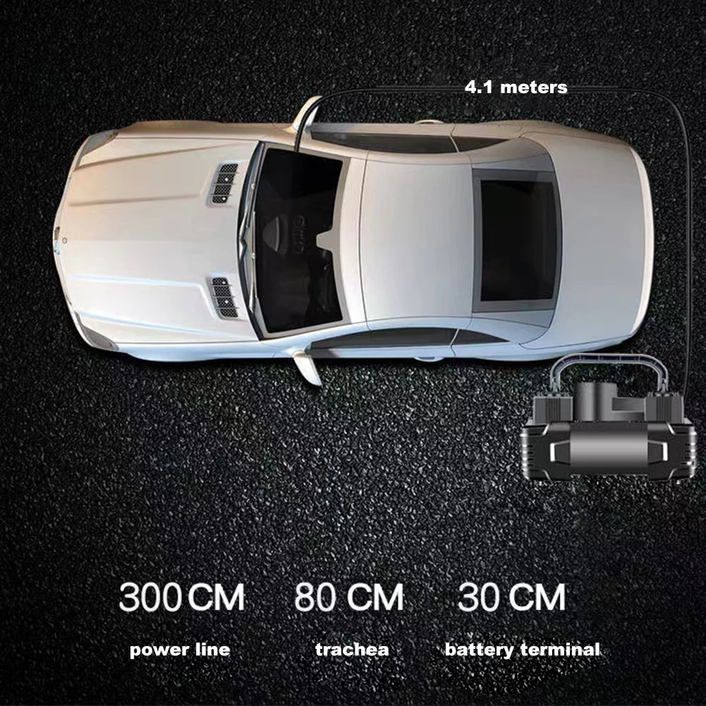 Mini compresor de aire de doble cilindro, inflador de neumáticos de alta resistencia con luz LED, bomba de aire eléctrica para coche, 12V, 150PSI