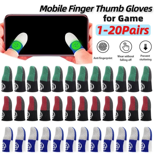 1-20 pares de guantes para el pulgar transpirables con funda para el dedo para móvil, a prueba de sudor, antideslizantes, controlador de pantalla táctil, cubierta para el dedo para juego PUBG
