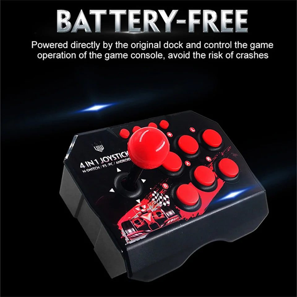 GAMINJA-Joystick de juego 4 en 1 con Cable USB de 3M, consola de juegos TURBO, estación Arcade basculante para Nintendo Switch, Android, TV, PS3, PC