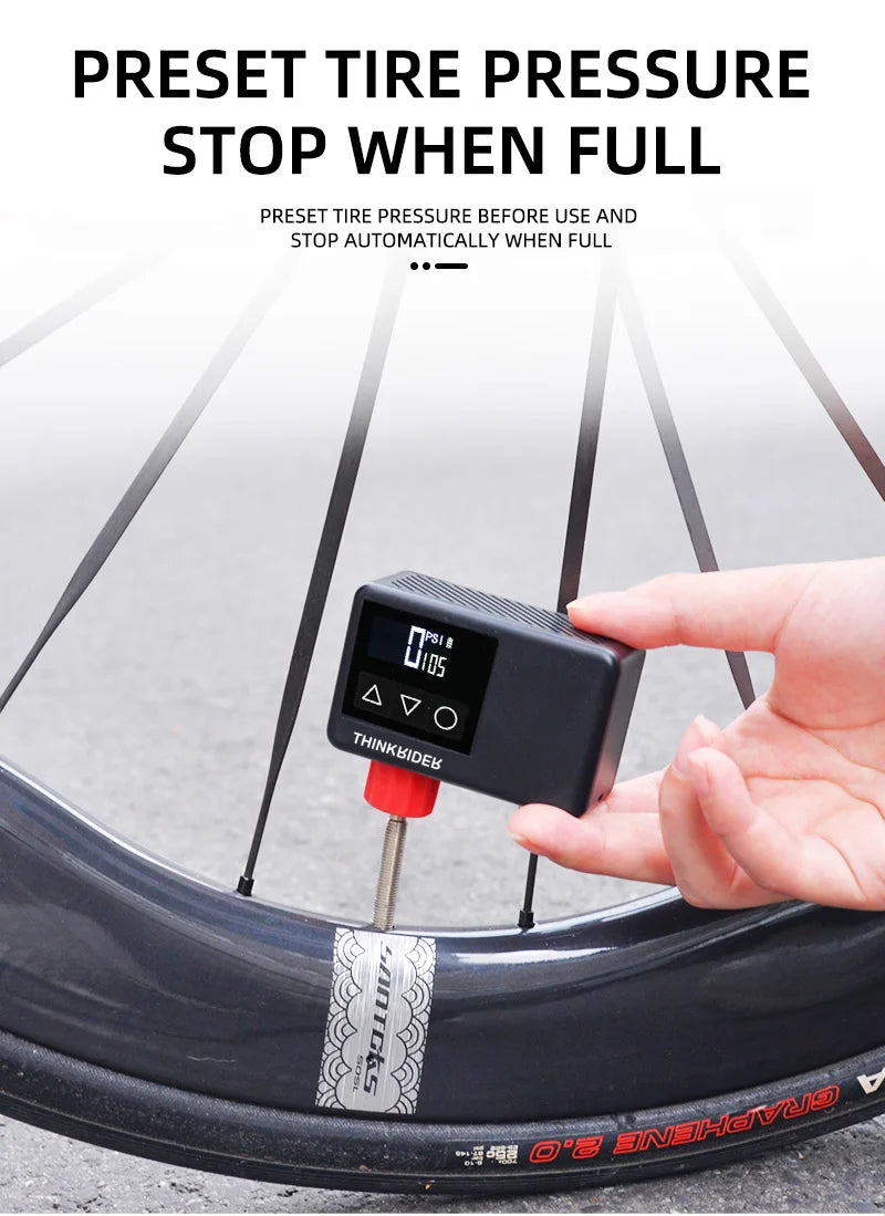 ThinkRider 120 PSI bicicleta de bolsillo portátil bomba de aire eléctrica MINI inflador de neumáticos para bicicleta pantalla de calibre Digital