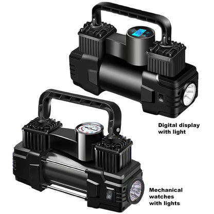 Mini compresor de aire de doble cilindro, inflador de neumáticos de alta resistencia con luz LED, bomba de aire eléctrica para coche, 12V, 150PSI
