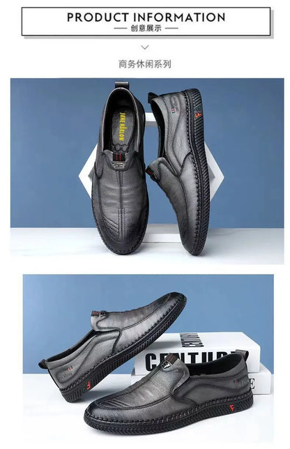 Mocasines de cuero PU para hombre, zapatos planos antideslizantes para caminar, zapatos informales transpirables sin cordones para exteriores para trabajo masculino, zapatillas de deporte para conducir en la oficina2