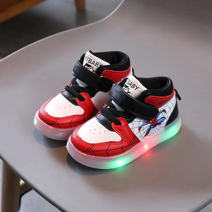 Zapatillas de deporte Disney para niños y niñas, zapatos deportivos con luz Led de Spiderman, zapatos para estudiantes, zapatos antideslizantes con gancho para niños, zapatos de cesta para exteriores