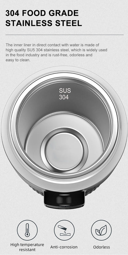 Tetera con taza calefactora eléctrica de 12V/24V y 500ML, botella con calentador de agua de acero inoxidable 304, apagado automático, taza de ebullición rápida para coche de viaje