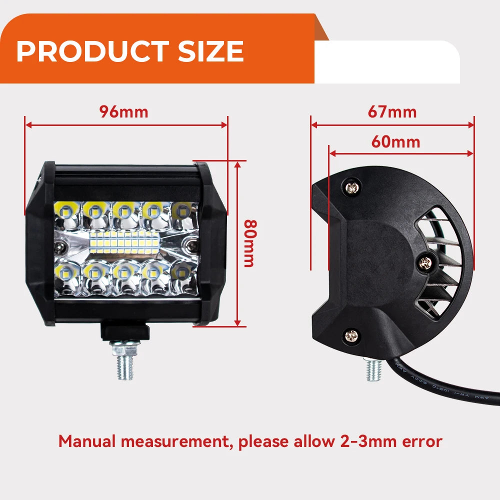 Barras de luz Led todoterreno combinadas de 4/ 7 pulgadas y 120W, haz de inundación para trabajo, conducción, barco todoterreno, coche, Tractor, camión, 4x4, SUV, ATV, 12V, 24V
