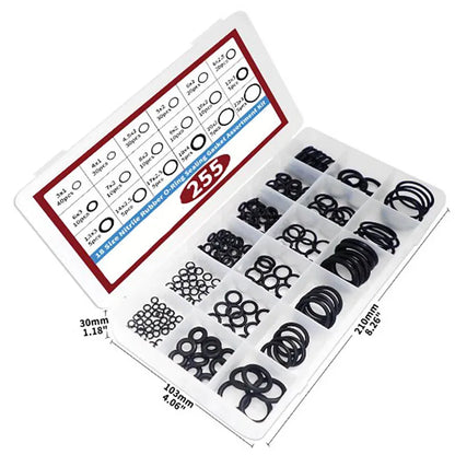 Kit de juntas tóricas de goma de 255 piezas, kit surtido de sellado de juntas de arandela NBR métrica de 18 tamaños, para grifo de plomería, automóvil, aire o gas