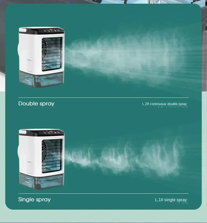 Aire acondicionado portátil, ventilador de escritorio con doble pulverización, atomización ultrasónica, Enfriador de aire silencioso de 3 velocidades, luz nocturna, ventilador eléctrico para el hogar