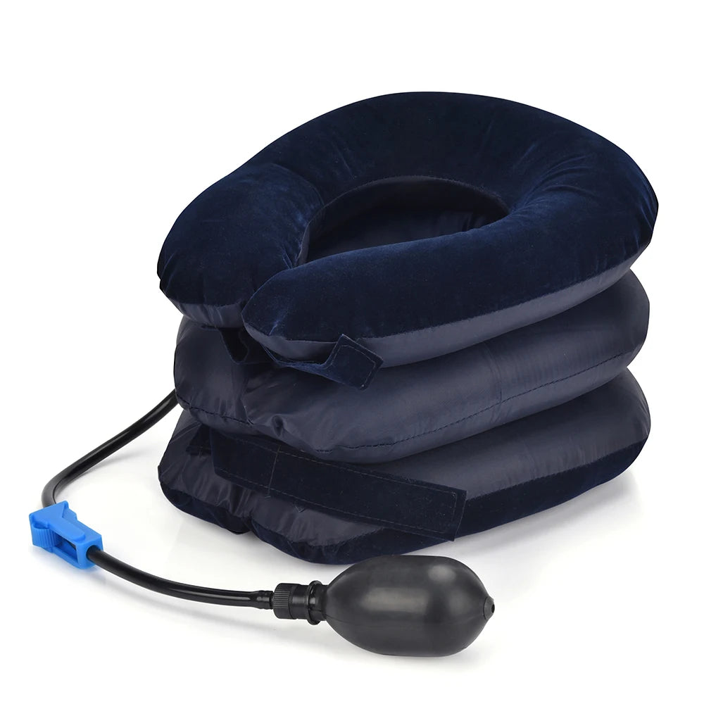 Collar Cervical de aire, Collar inflable, masajeador de tracción para el cuello, terapia de vértebra, alivio del dolor, almohada de 3 capas, masajeador para el cuidado de la salud