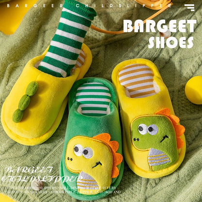 Zapatilla de piel de dinosaurio de dibujos animados para niños, zapatos suaves de otoño e invierno cálidos de princesa para bebés y niñas, zapatos de piel de lana de algodón para interiores y dormitorios