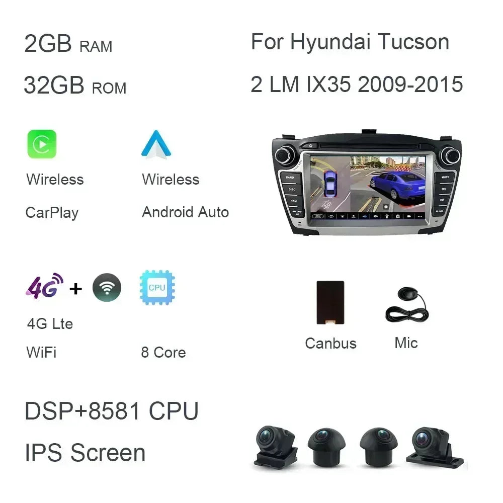 7 "Carplay DSP IPS Android 13,0 8GB + 128GB 8 núcleos reproductor Multimedia GPS Radio Wifi para Hyundai Tucson 2 LM IX35 2009-2015