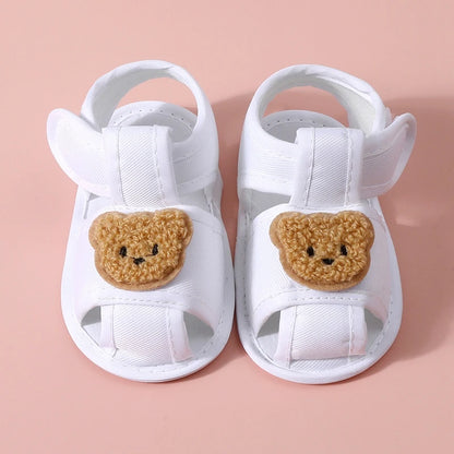 Sandalias de verano para bebé, zapatos antideslizantes con dibujos de oso para recién nacidos y niñas, zapatos planos informales bonitos para primeros pasos