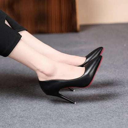 Zapatos de tacón alto sexis con parte inferior roja para mujer, zapatos de tacón clásicos para mujer, zapatos de tacón de vestir de cuero para otoño, tacones altos para banquete y boda