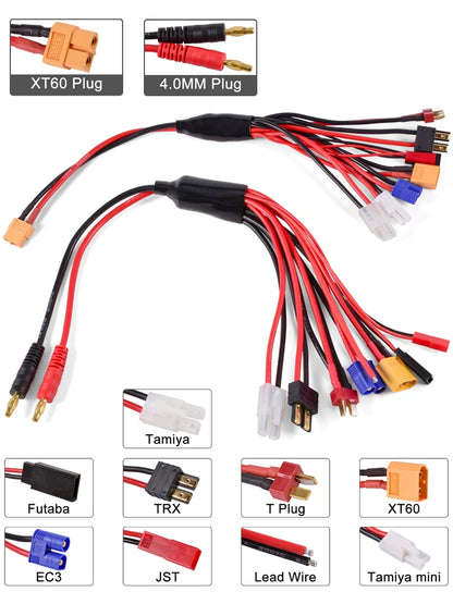 Conector adaptador de cargador RC 8 en 1, cargador 4,0mm Banana XT60 TRX Tamiya Lipo para coche RC Drone Imax B6 B6AC Cable de batería