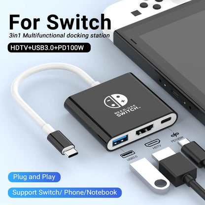 Estación de acoplamiento para juegos portátil Hub TYPE-C con HDMI y USB 3.0 Perfecto para viajes y juegos