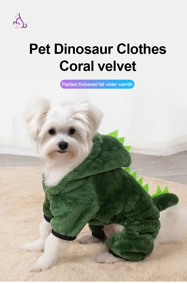 Ropa de Halloween para perros y gatos, disfraz divertido de dinosaurio para perros pequeños, abrigo cálido de invierno para gatos, sudaderas con capucha de lana