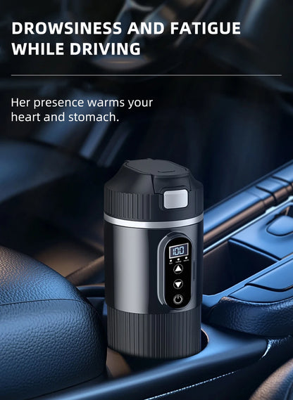 Tetera con taza calefactora eléctrica de 12V/24V y 500ML, botella con calentador de agua de acero inoxidable 304, apagado automático, taza de ebullición rápida para coche de viaje