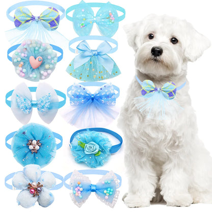 10 Uds. Collar con lazo para perro, Collar ajustable con lazos para perro y gato, corbata ostentosa de encaje para accesorios para perros pequeños, proveedor de aseo para cachorros