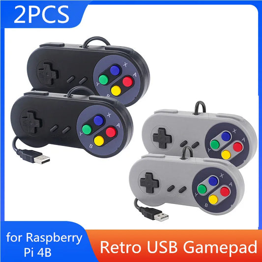2 uds USB Gamepad Retro Gaming Joystick controlador con cable para PC NESPi RetroPie Control de juego para Raspberry Pi 4 B