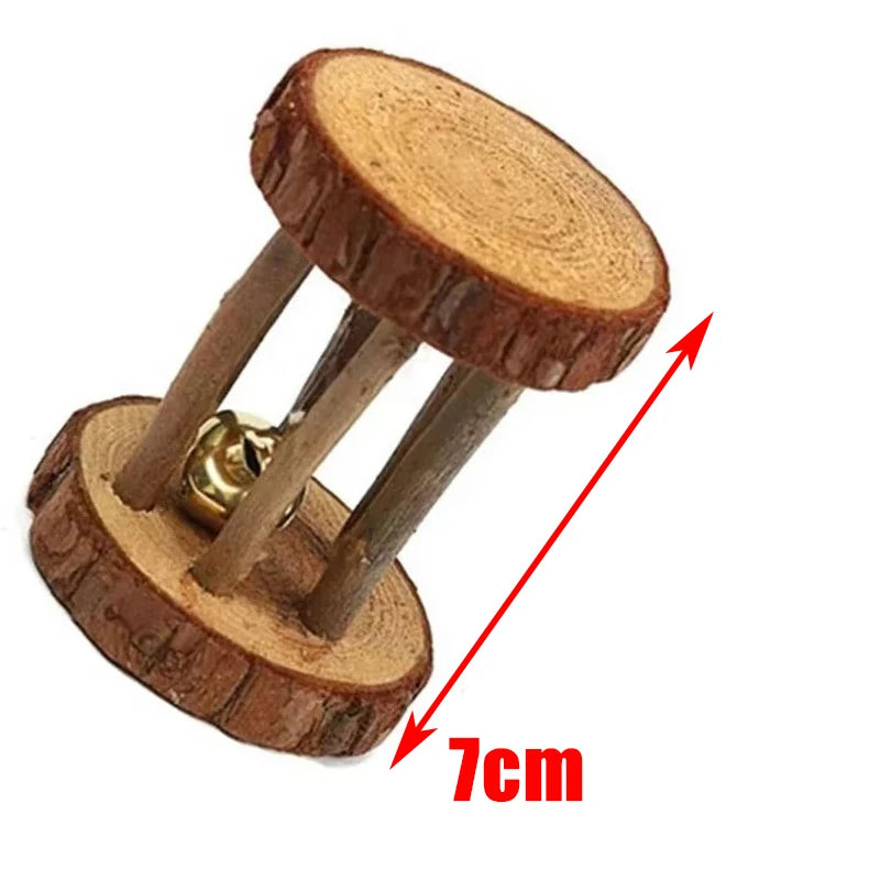 conejillo de indias, conejo, hámster, Animal PEQUEÑO, juguetes con rodillo para mascotas, mancuernas de pino de madera Natural, monociclo, campana para masticar, bola trenzada