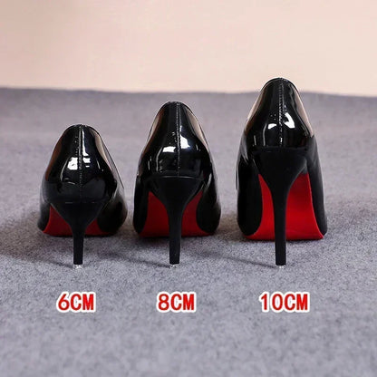 Zapatos de tacón alto sexis con parte inferior roja para mujer, zapatos de tacón clásicos para mujer, zapatos de tacón de vestir de cuero para otoño, tacones altos para banquete y boda