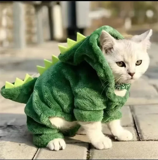Ropa de Halloween para perros y gatos, disfraz divertido de dinosaurio para perros pequeños, abrigo cálido de invierno para gatos, sudaderas con capucha de lana