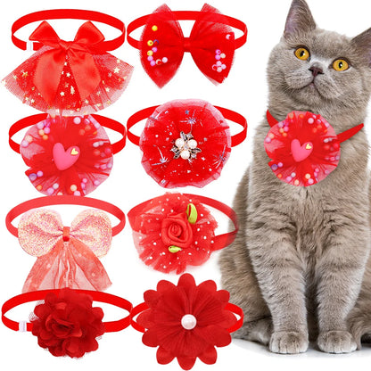 10 Uds. Collar con lazo para perro, Collar ajustable con lazos para perro y gato, corbata ostentosa de encaje para accesorios para perros pequeños, proveedor de aseo para cachorros