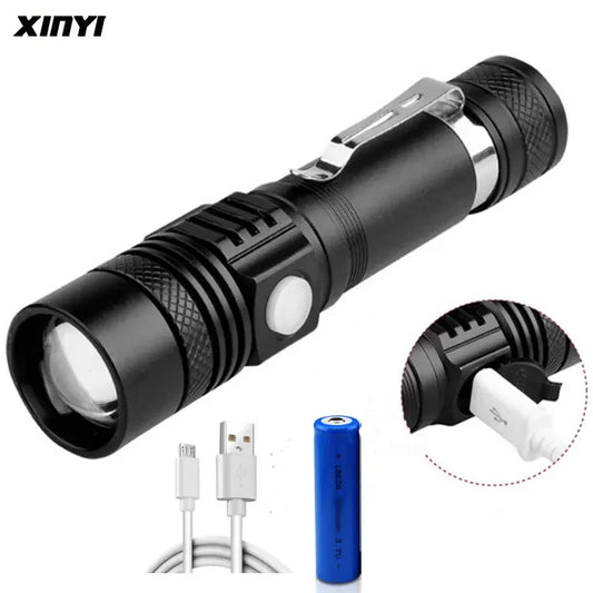 Linterna LED ultrabrillante recargable por USB de 4000LM, linterna LED T6, luz para bicicleta, batería Use18650. Para ciclismo al aire libre