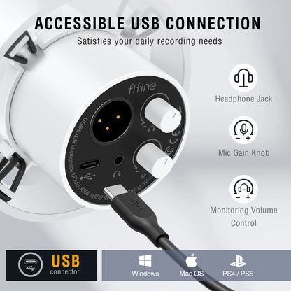 FIFINE-micrófono dinámico XLR de grabación, dispositivo con monitoreo en tiempo Real, transmisión USB, con perilla de ganancia/silencio táctil, para PC y Mixer-K688