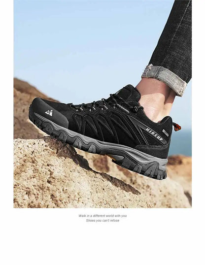 HIKEUP, zapatos de senderismo de cuero de alta calidad, duraderos, para deportes al aire libre, zapatos de cuero para senderismo para hombres, zapatillas de deporte con cordones para escalar y cazar