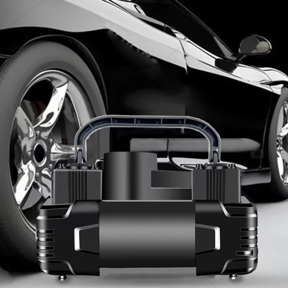 Mini compresor de aire de doble cilindro, inflador de neumáticos de alta resistencia con luz LED, bomba de aire eléctrica para coche, 12V, 150PSI