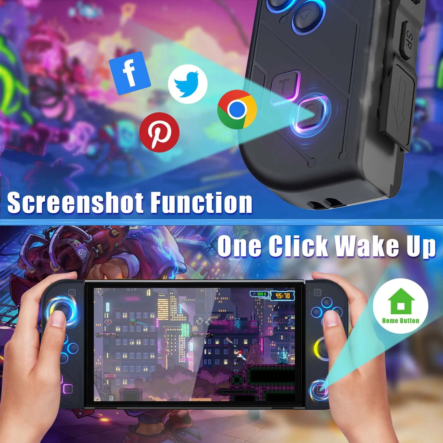 Controlador de mando Joy Pad para Nintendo Switch/Led Lite/Pc Joystick inalámbrico Rgb Grip soporte despertador y función Turbo 6 ejes