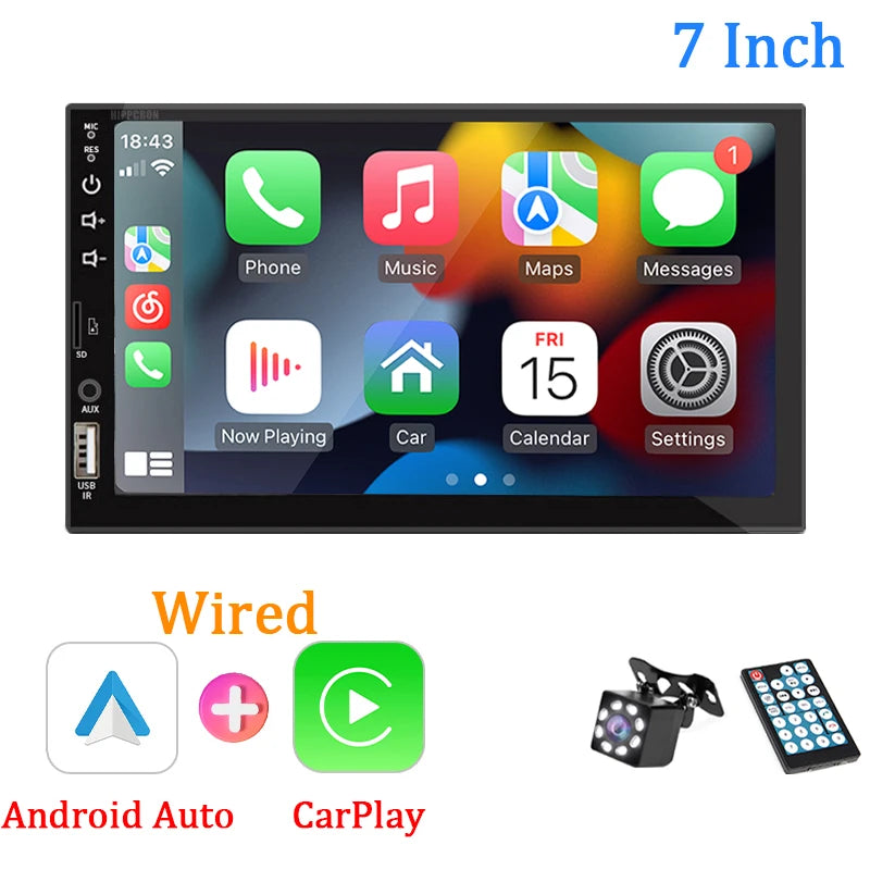 Radio de coche de 7 pulgadas, 1 Din, Carplay, Android, reproductor Multimedia para coche, pantalla táctil HD, entrada FM AUX, Bluetooth MirrorLink, Autoradio Universal