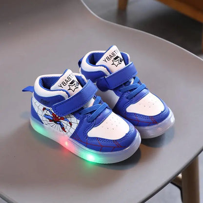 Zapatillas de deporte Disney para niños y niñas, zapatos deportivos con luz Led de Spiderman, zapatos para estudiantes, zapatos antideslizantes con gancho para niños, zapatos de cesta para exteriores