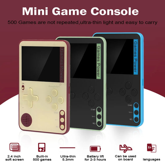 Consola de juegos portátil ultrafina K10, pantalla a Color de 2,4 pulgadas, consola de juegos portátil con 500 juegos Retro, batería recargable de 400mAh