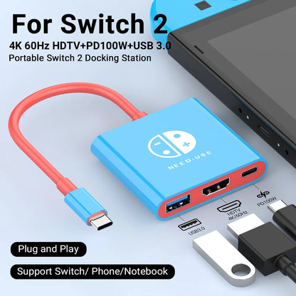 Estación de acoplamiento para juegos portátil Hub TYPE-C con HDMI y USB 3.0 Perfecto para viajes y juegos