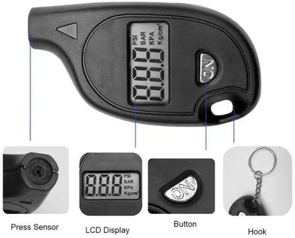 Manómetro digital de neumáticos con pantalla LCD: probador de presión de aire para automóviles y motocicletas y herramienta de alarma de seguridad