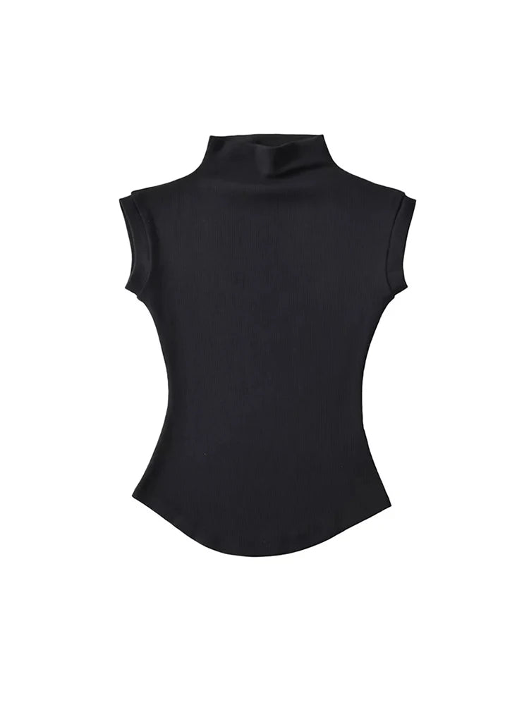 Camisetas sin mangas con cuello alto para mujer, Tops sexys de verano, jerséis ajustados lisos, camisetas informales, ropa de calle femenina, camisetas básicas