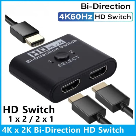 Conmutador HDTV bidireccional 4K X 2K, 2 puertos, interruptor divisor HDTV para ordenador portátil, PS3/4, TV Box para Monitorar adaptador de proyector de TV