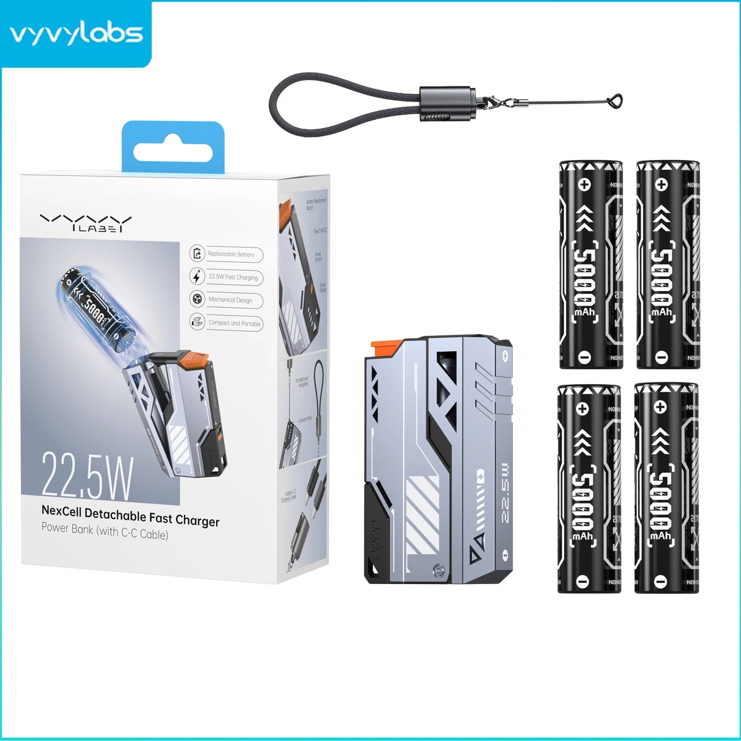 VYVYLABS 30000mAh banco de energía CCC desmontable cargador rápido 22,5 W cargador portátil inalámbrico 21700 PowerBank para batería de repuesto iP 17