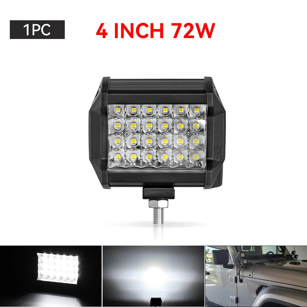 Barra de luz LED de trabajo, faro LED de 12-24V, foco de coche, lámpara antiniebla de diodo para Atv, Tractor, motocicleta, accesorios todoterreno, 4x4, 1/2/4 unidades