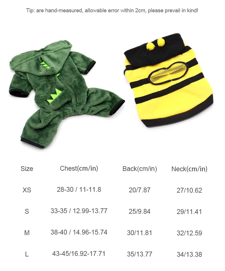 Ropa de Halloween para perros y gatos, disfraz divertido de dinosaurio para perros pequeños, abrigo cálido de invierno para gatos, sudaderas con capucha de lana
