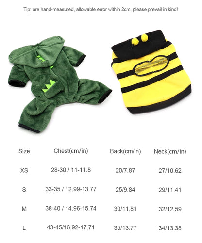 Ropa de Halloween para perros y gatos, disfraz divertido de dinosaurio para perros pequeños, abrigo cálido de invierno para gatos, sudaderas con capucha de lana