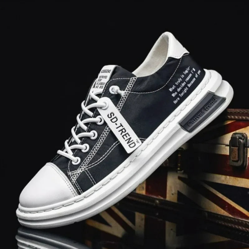 Zapatos de lona transpirables para hombre, zapatillas cómodas informales para caminar, planos con cordones, vulcanizados, a la moda, de verano, 2024