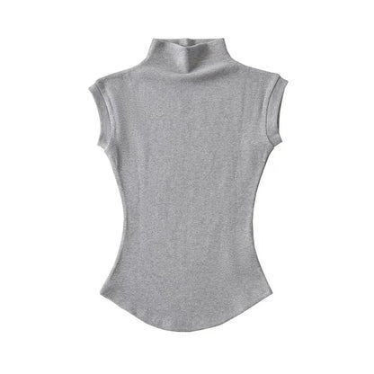 Camisetas sin mangas con cuello alto para mujer, Tops sexys de verano, jerséis ajustados lisos, camisetas informales, ropa de calle femenina, camisetas básicas