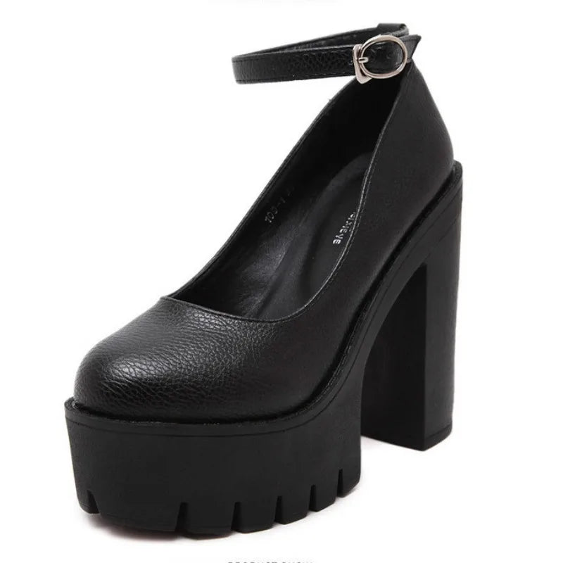 Zapatos sexis de suela gruesa para mujer, tacones altos de 14CM, hebilla de moda europea americana, tacones de plataforma para mujer, zapatos de novia
